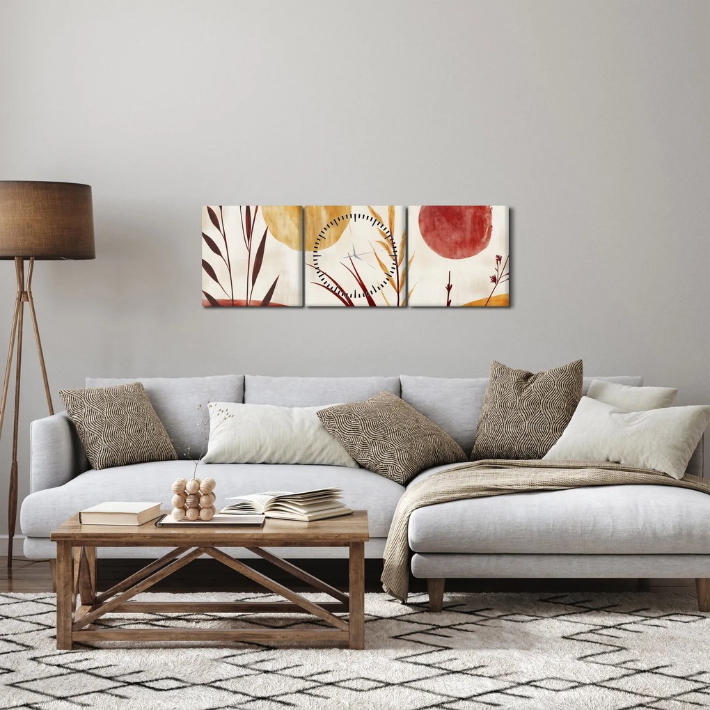Tablou - Plante și cercuri (cu ceas) (90x30 cm)