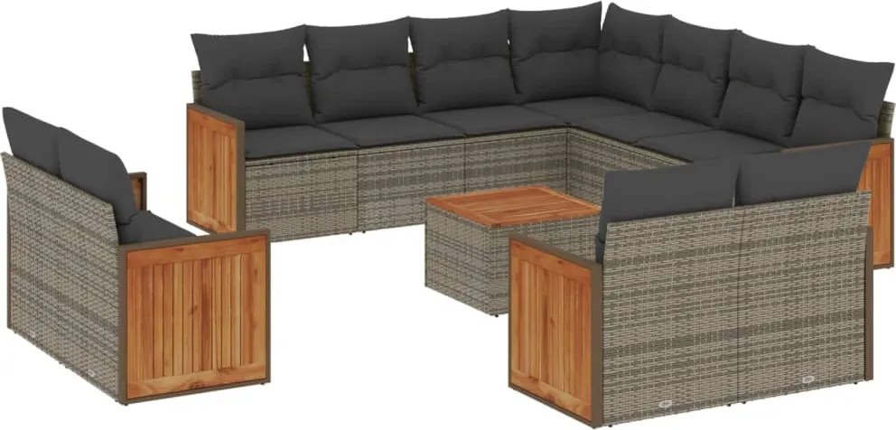 vidaXL Set canapea de grădină cu perne, 12 piese, gri, poliratan