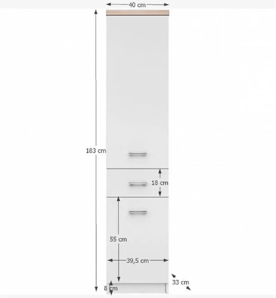 Dulap 2D1S, alb/stejar sonoma, TOPTY 05