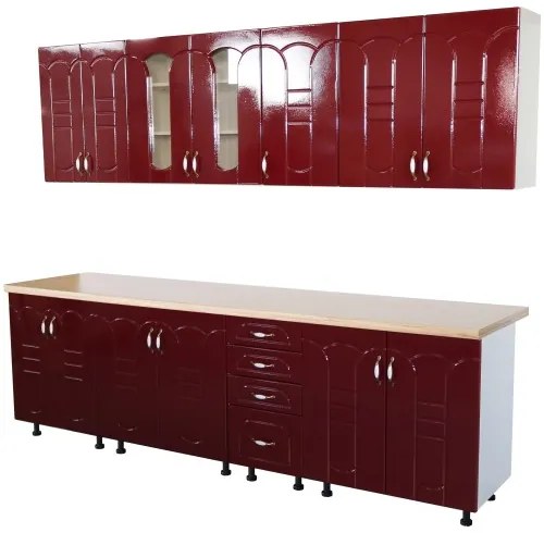 Bucatarie Zebra 260 cm din MDF Rosu Tulip cu blat termoizolant imitatie crem