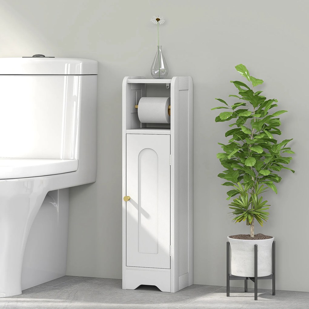 HOMCOM Mobilier baie mobilier toaletă WC depozitare îngust cu raft ajustabil economie spațiu pentru spații mici alb | Aosom Romania