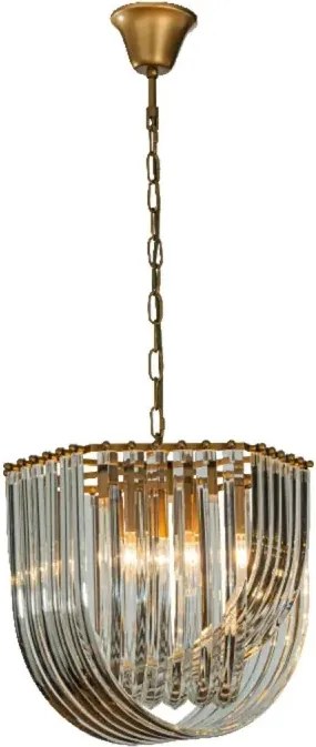 Candelabru din metal, auriu, cu tuburi din sticlă și lanț reglabil, 40 x 41 cm, „Chelsea”