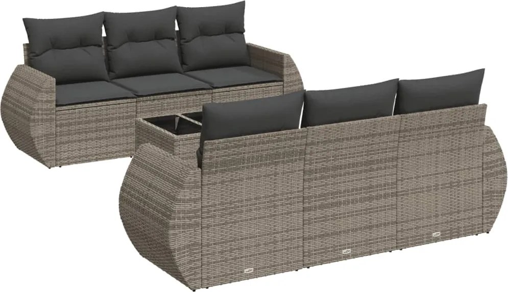 vidaXL Set canapele de grădină, 7 piese, cu perne, gri, poliratan