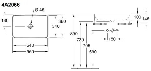 Villeroy & Boch 4A205601 - Lavoar pentru blat COLLARO 56 x 36 cm, ceramică, alb