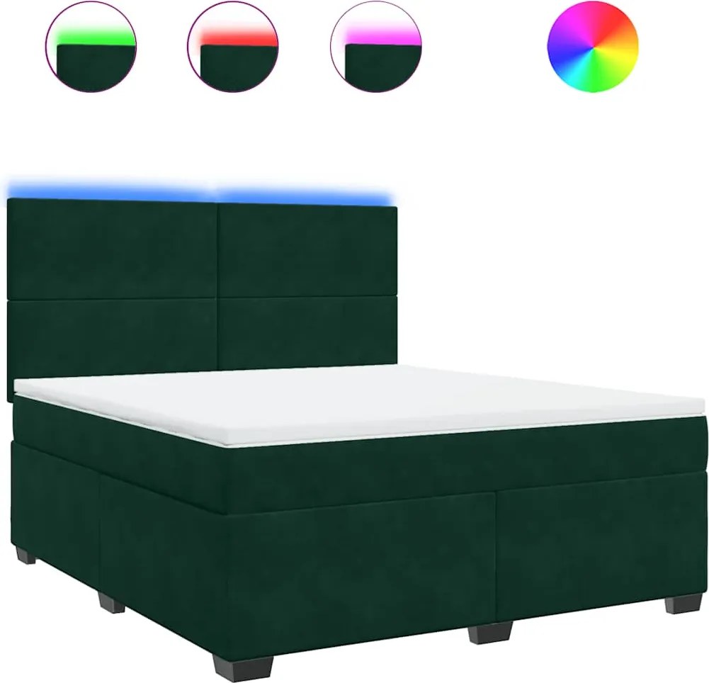 vidaXL Pat box spring cu saltea, verde închis, 180x200 cm, catifea