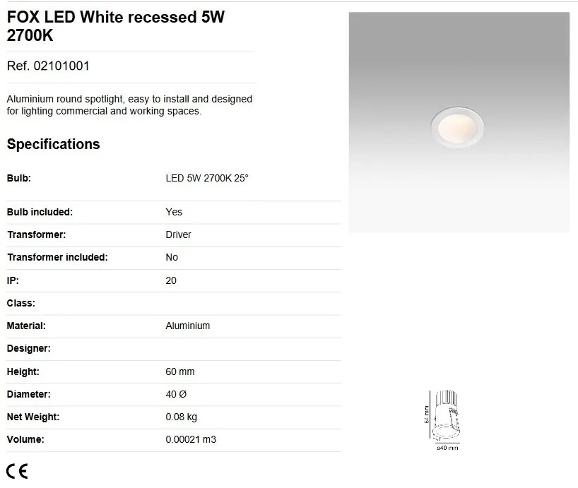 Spot LED dimabil / incastrabil tavan / plafon FOX alb 5W