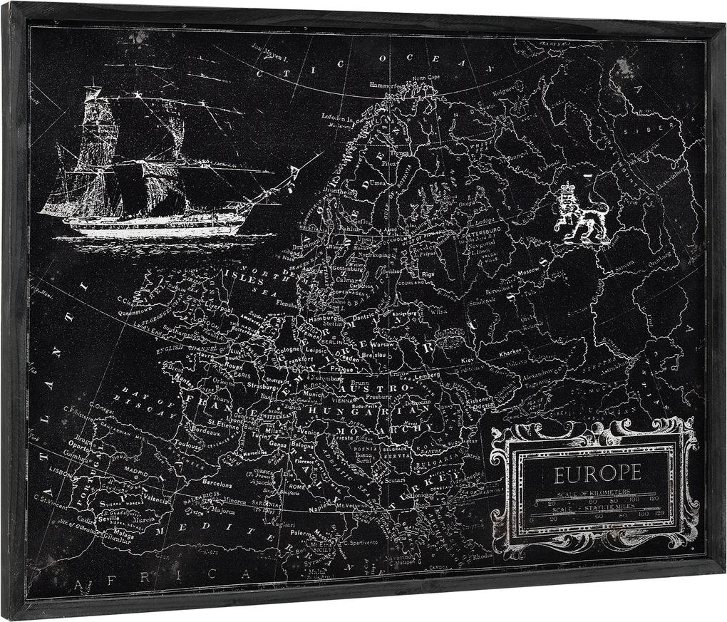 [art.work] Design fotografie de perete pe placa de aluminiu Modell 9 - Harta Europei, 60x80x2,8cm cu rama lemn