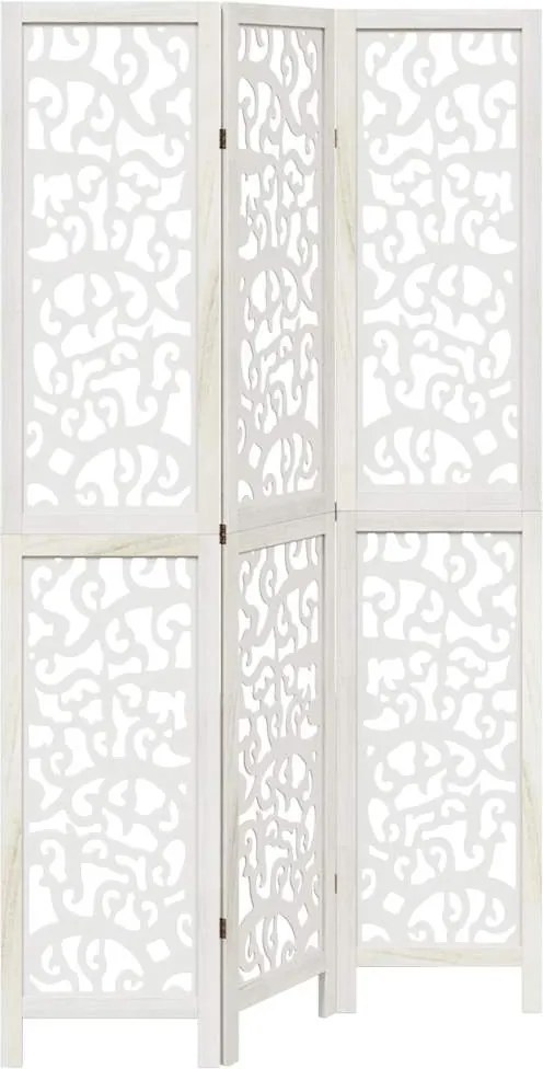 vidaXL Paravan cameră 3 panouri, alb, lemn masiv paulownia