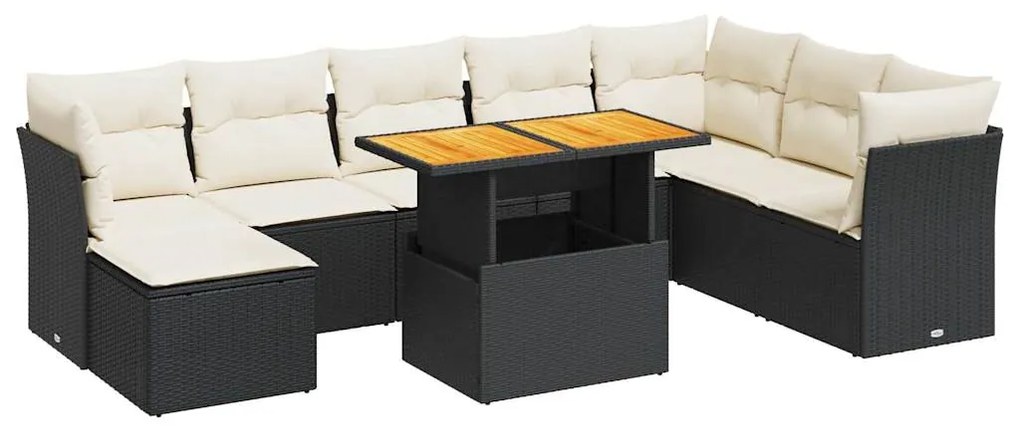 3326961 vidaXL Set mobilier de grădină cu perne, 9 piese, negru, poliratan