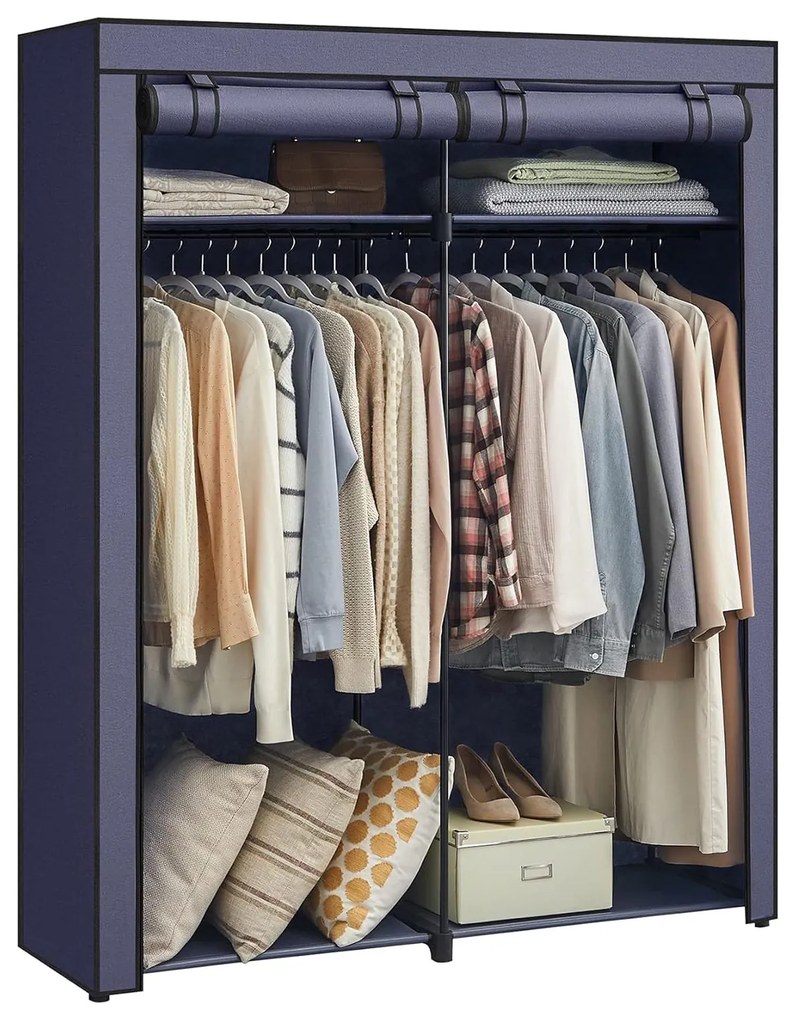 Dulap textil de depozitare pentru haine cu 2 sine , pliabil , albastru