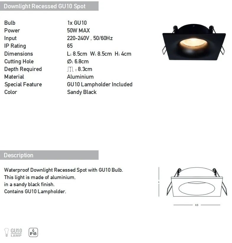 Spot incastrabil pentru baie IP65 Astrid GU10 negru