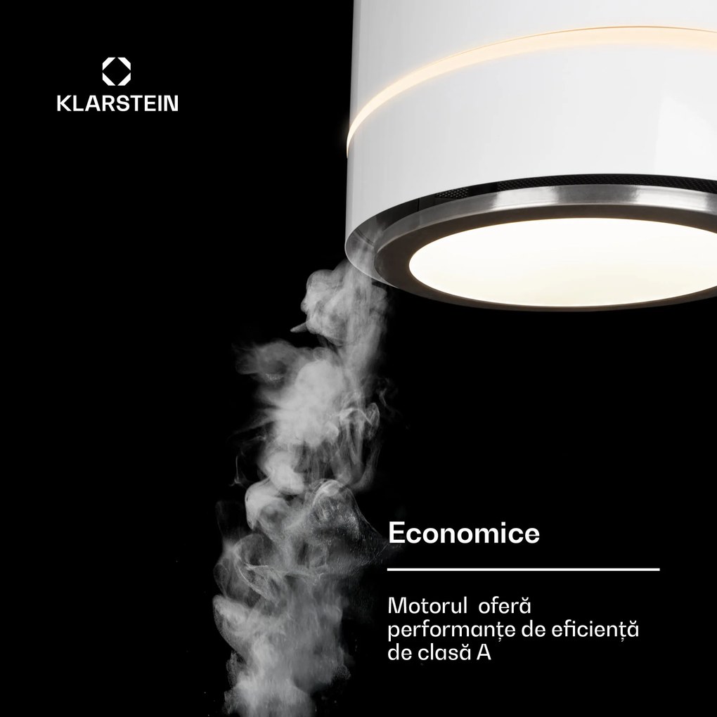 Klarstein Tron Ambience, hotă de tavan, Ø 38 cm, recirculare 521 m³ / h, LED, alb