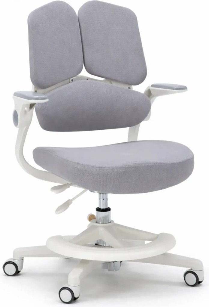 ErgoMotion Junior – Scaun Ergonomic pentru copii, Reglaje Multiple, Ajustare Personalizată, Adaptabil pe măsura creșterii, Suport Lombar 3 Zone, Roți Blocabile, Gri