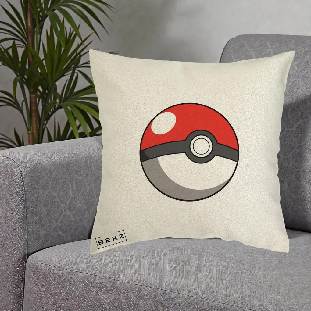 Perna Personalizata Pokeball Rosie, 40x40 cm, Ecru, Husa Detasabila, Perna Inclusa, BEKZ®