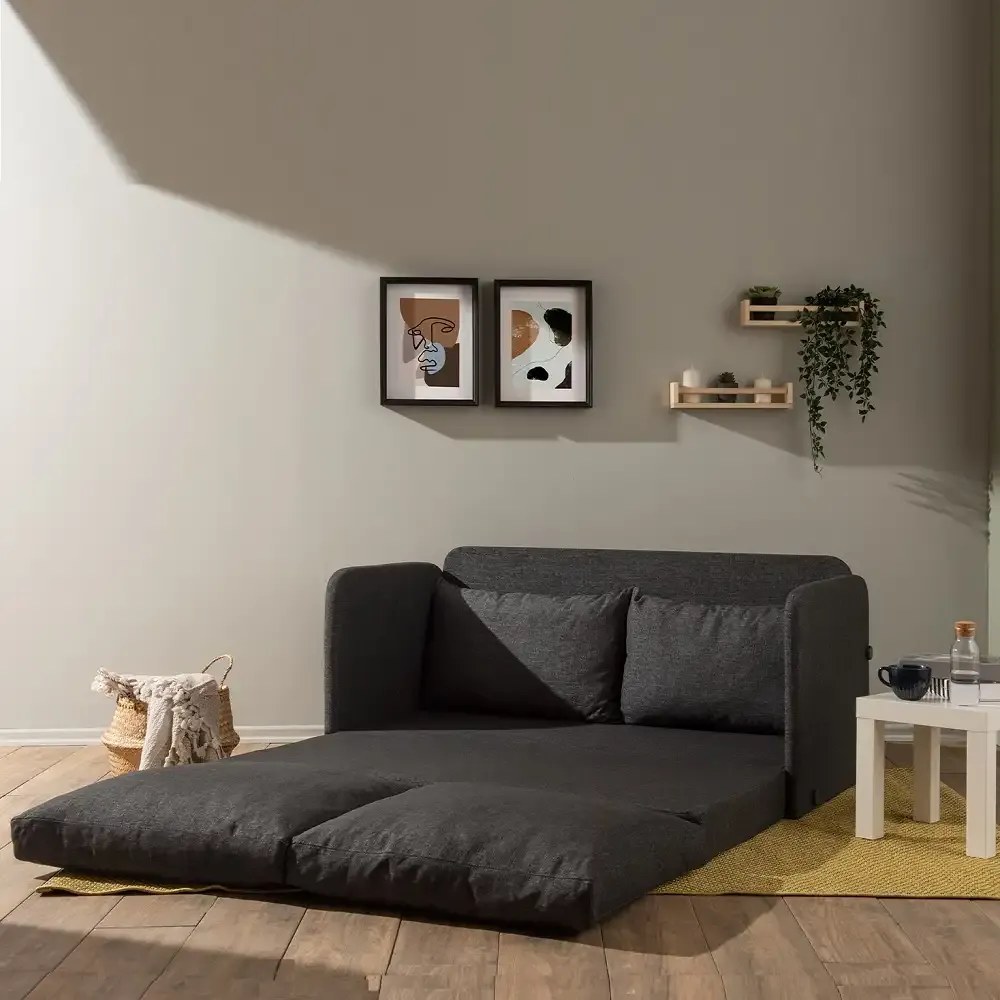 Canapea extensibila 2 locuri moderna, 200x148 cm – stofa gri – Saga