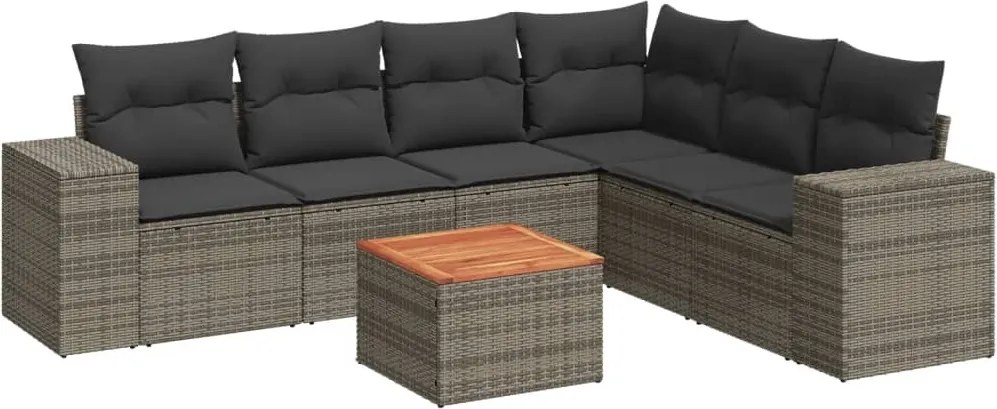 vidaXL Set canapele de grădină, 7 piese, cu perne, gri, poliratan