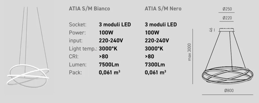 Lustra LED circulara design modern ATIA 80cm alb sau negru