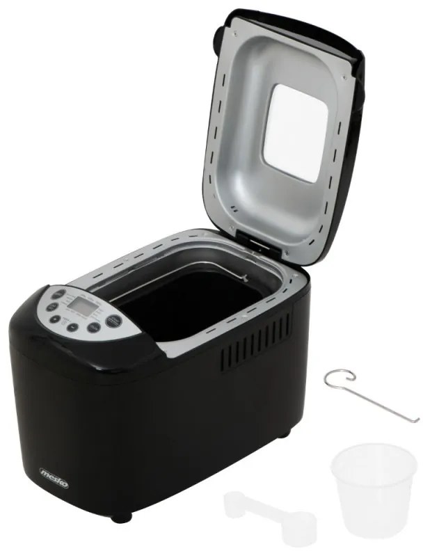 Masina de facut paine Mesko MS 6022, 1/1.5 kg, 850 W, 15 programe, Afisaj LCD, Agitator dublu, Cos mobil, Negru
