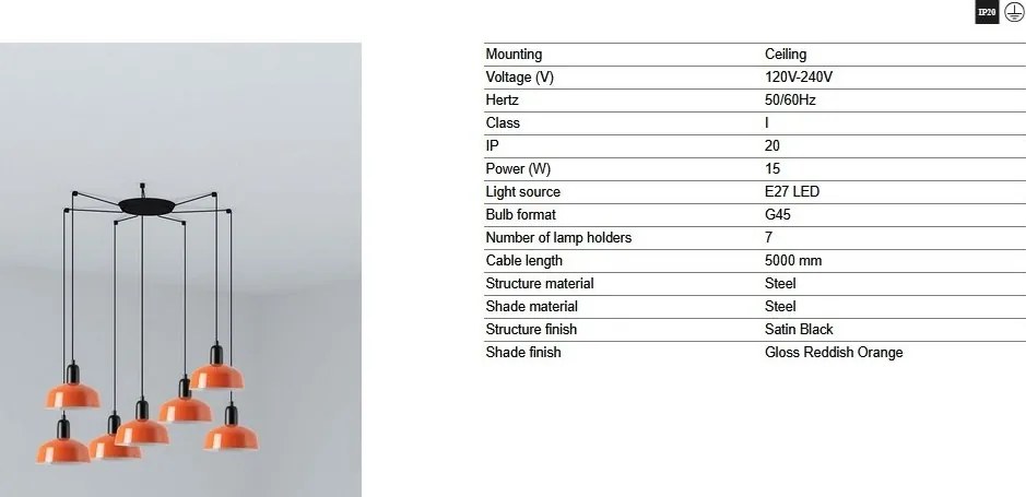 Lustra cu 7 pendule metal TATAWIN S orange