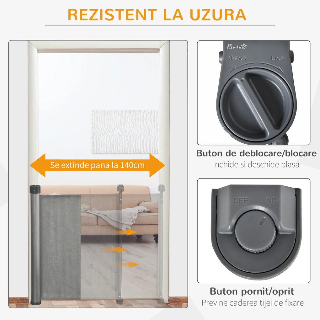 Bariera de siguranta PawHut pentru caini, 140x88 cm, gri | AOSOM RO