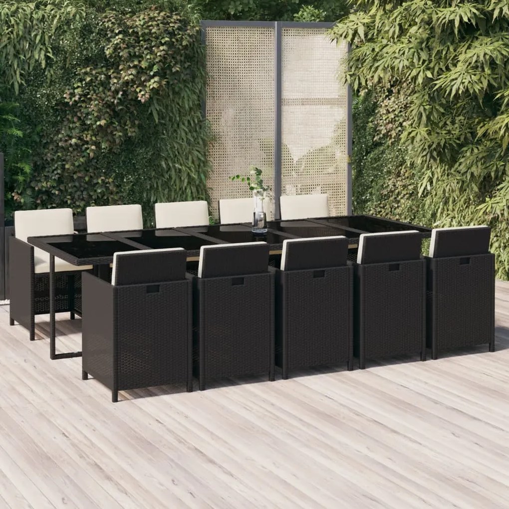 3095584 vidaXL Set mobilier de exterior cu perne, 11 piese, negru, poliratan