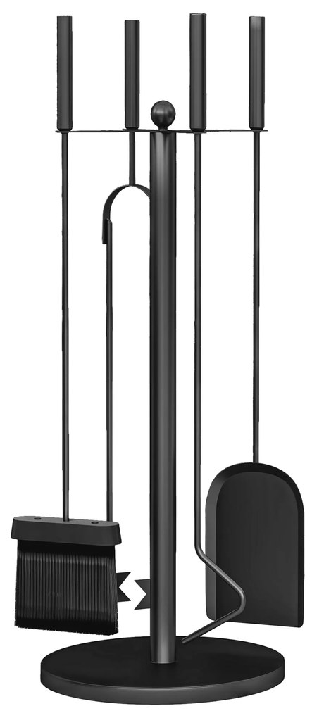 Outsunny Set servitor de șemineu, servitor de șemineu 5 piese, mătură lopată clește tisonier și suport, metal, negru | Aosom Romania