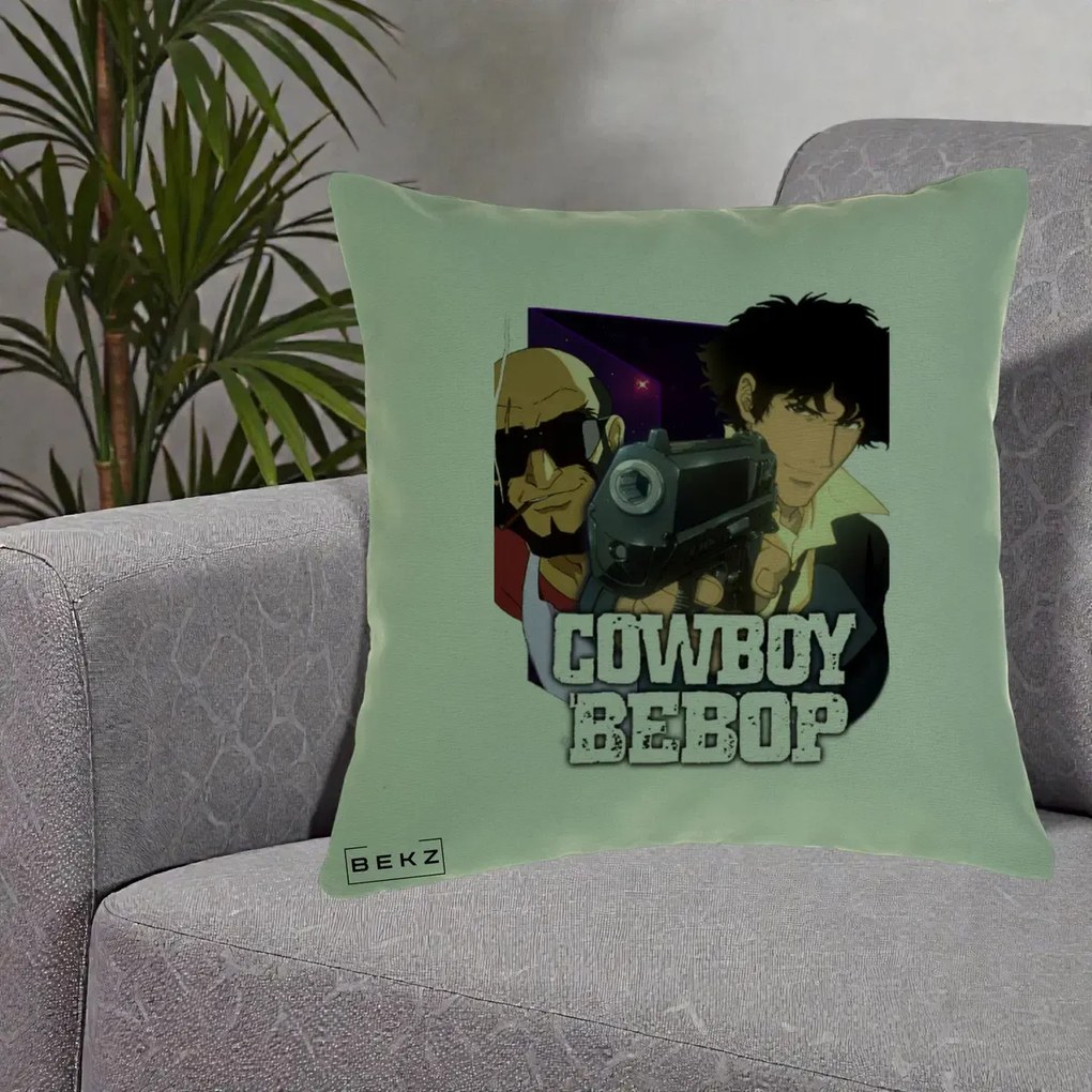 Perna Personalizata Cowboy Bebop Spike si Jet Poster, 40x40 cm, Verde, Husa Detasabila, Perna Inclusa, BEKZ®