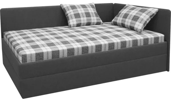 Pat tapițat ARLY 110x200 cm, cu tăblie reversibilă stânga/dreapta, antracit/alb