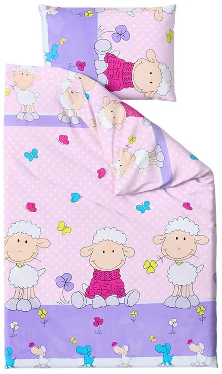 Lenjerie de pat din bumbac pentru patut OVECELE roz Dimensiune lenjerie de pat: 45 x 65 cm | 90 x 135 cm