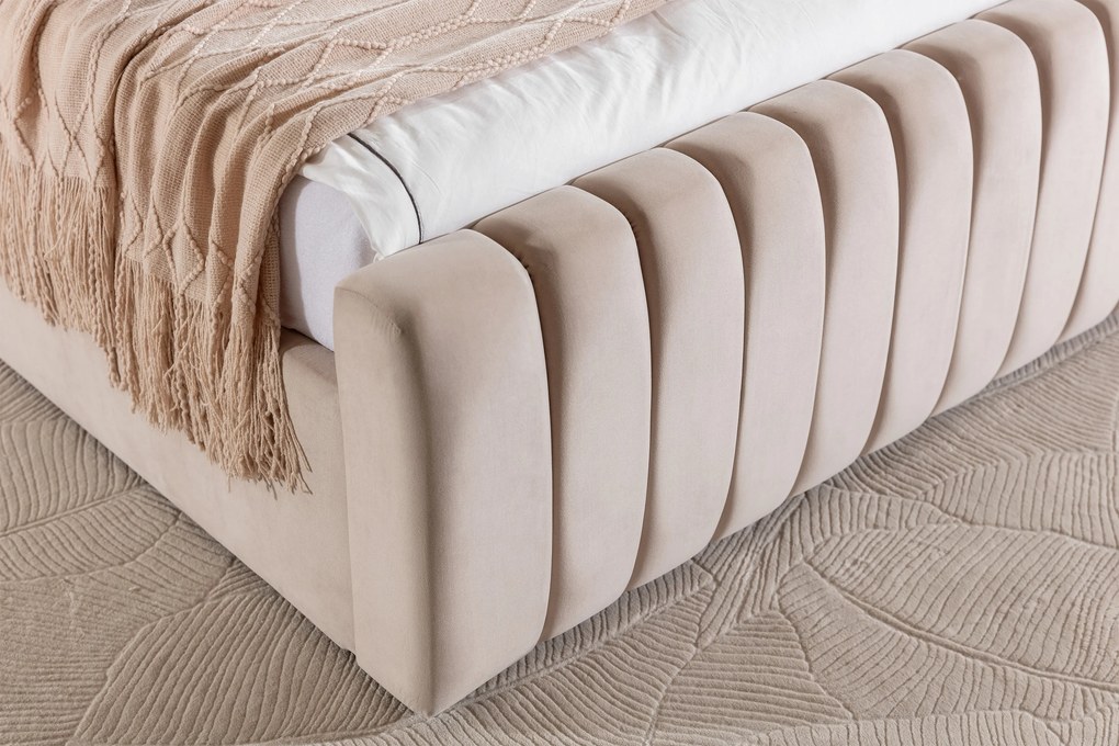 Pat tapițat cu ladă de depozitare Livani 160x200 - velur bej Velluto 2