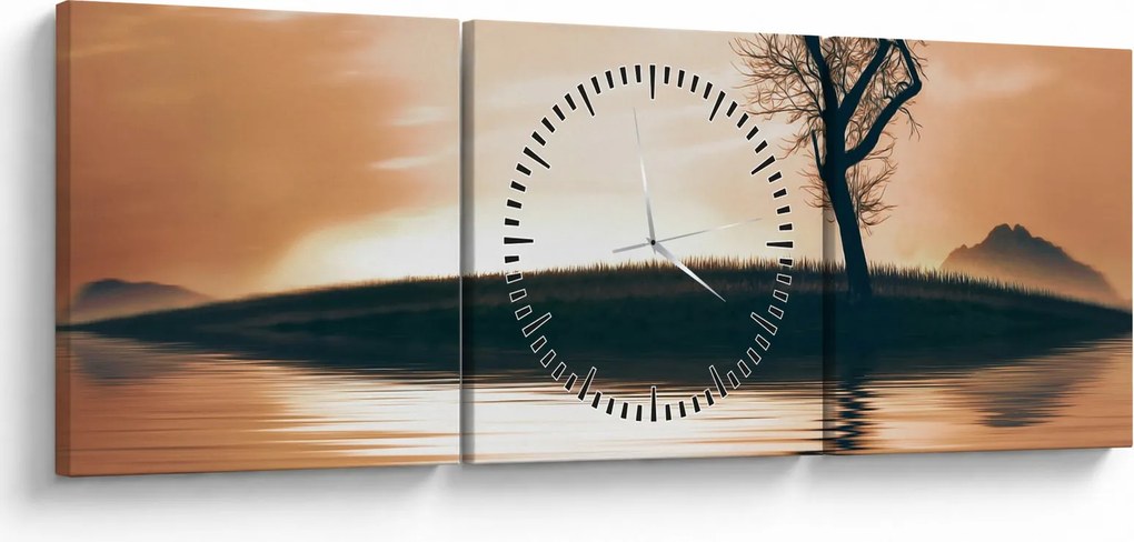 Tablou - Copaci pe insulă (cu ceas) (90x30 cm)
