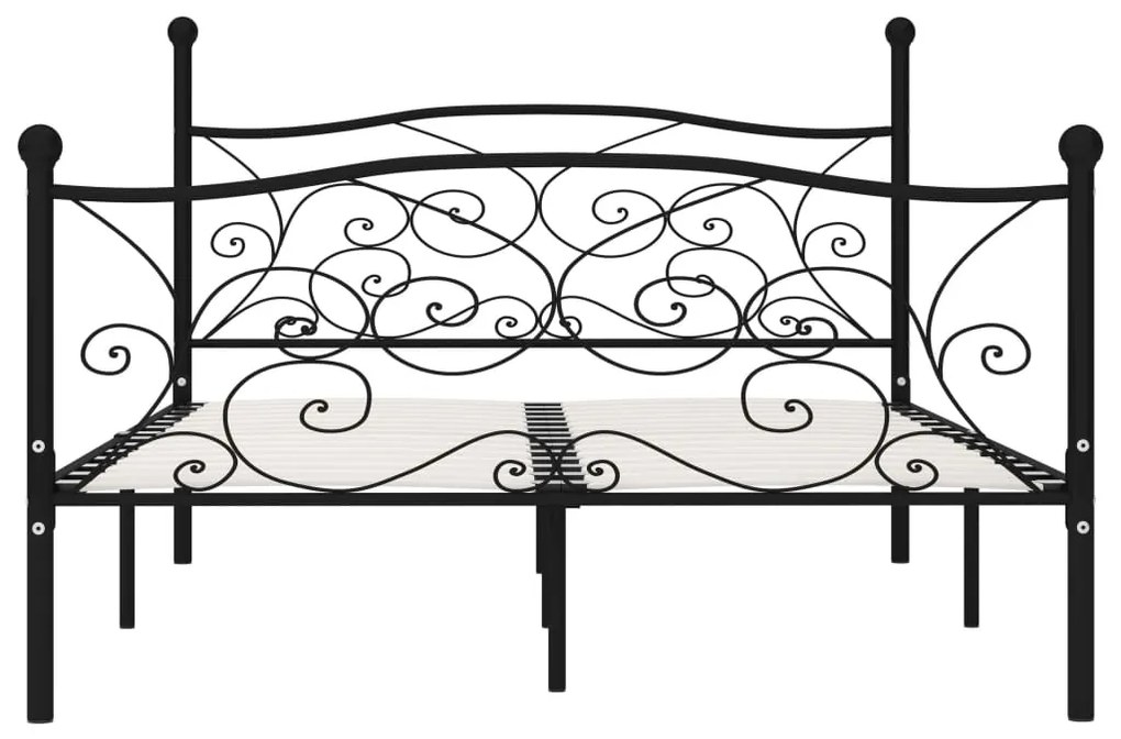 Cadru de pat cu baza din sipci, negru, 160 x 200 cm, metal Negru, 160 x 200 cm