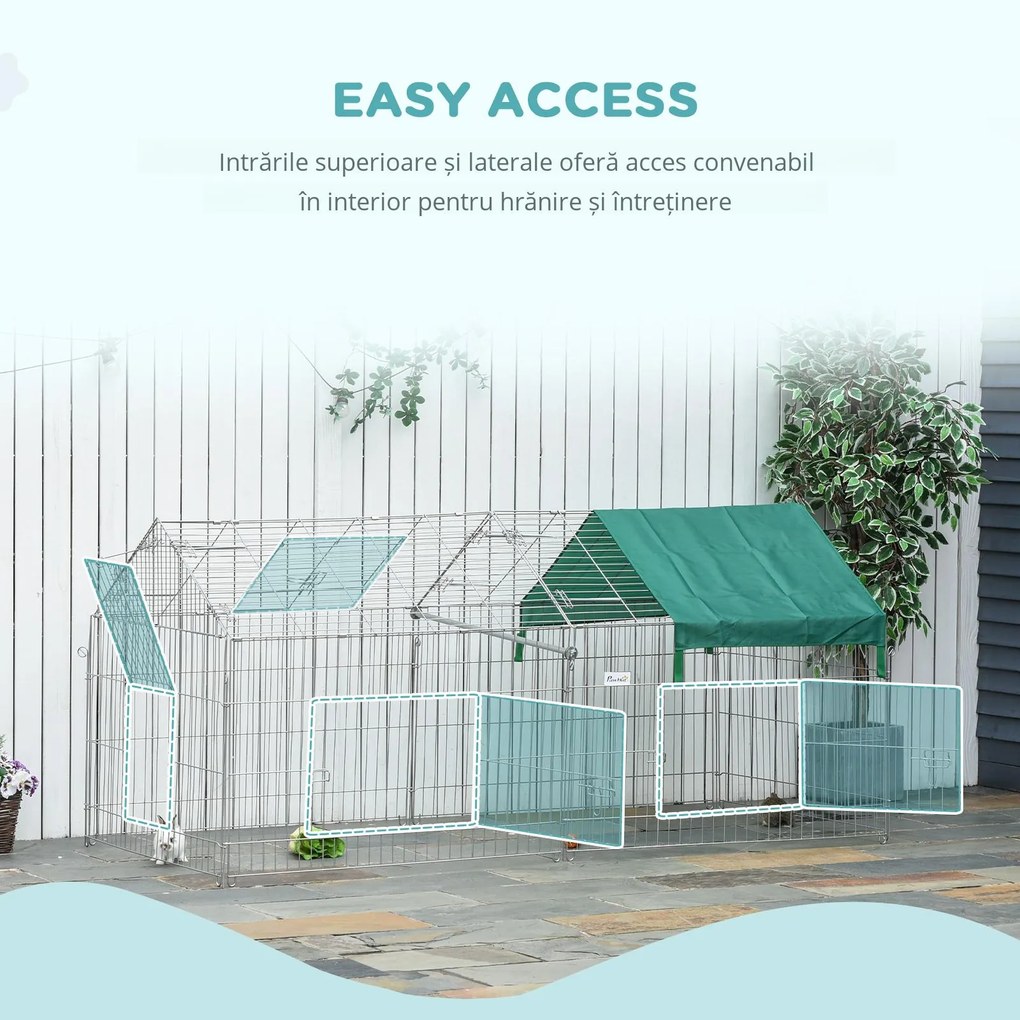 PawHut Țarc pentru Animale cu Învelitoare și Uși, 220x103x103 cm, Verde | Aosom Romania