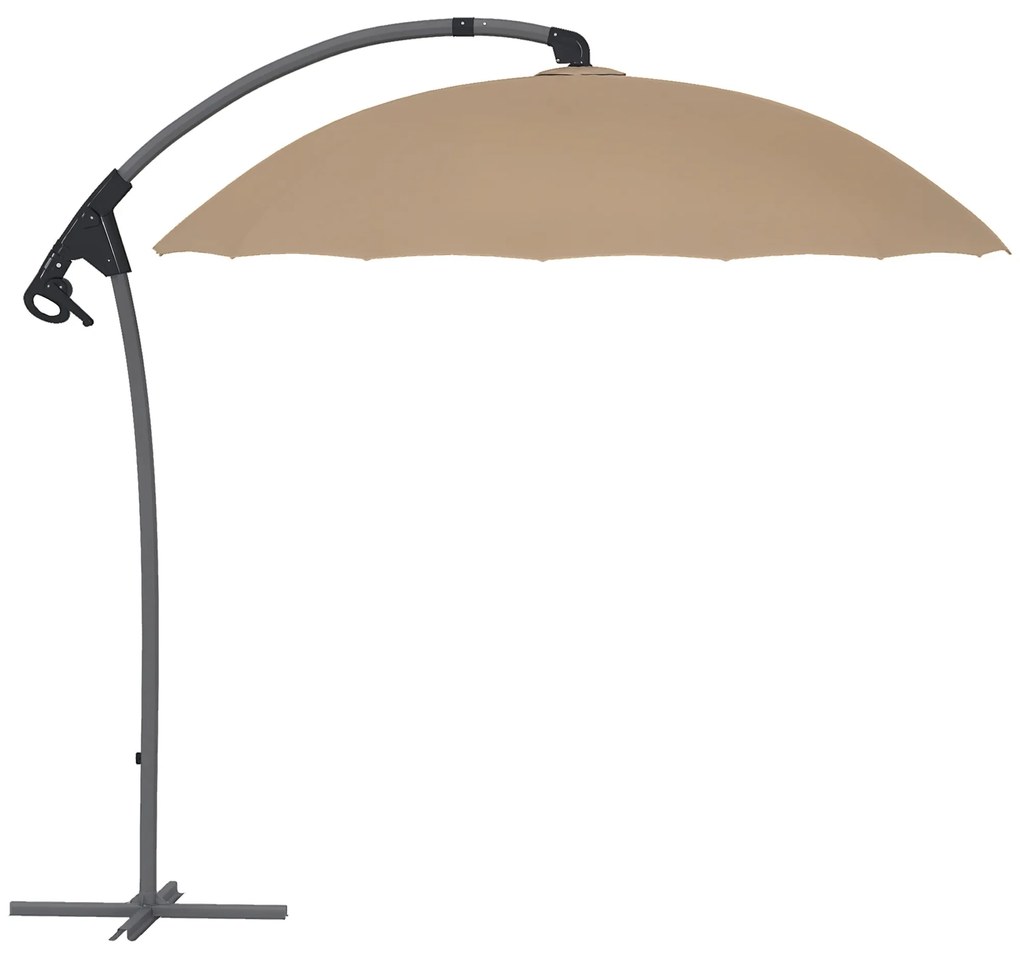 Outsunny Umbrelă Suspendată 2.7m cu Manivelă, 16 Spite Fibră Sticlă, Model Banana cu Bază Cruce | Aosom Romania
