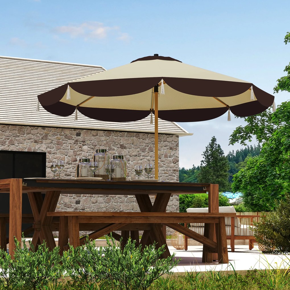 Outsunny Umbrelă de Soare cu UPF 50+ și 8 spițe, Φ2,66x2,34 m, Bej | Aosom Romania