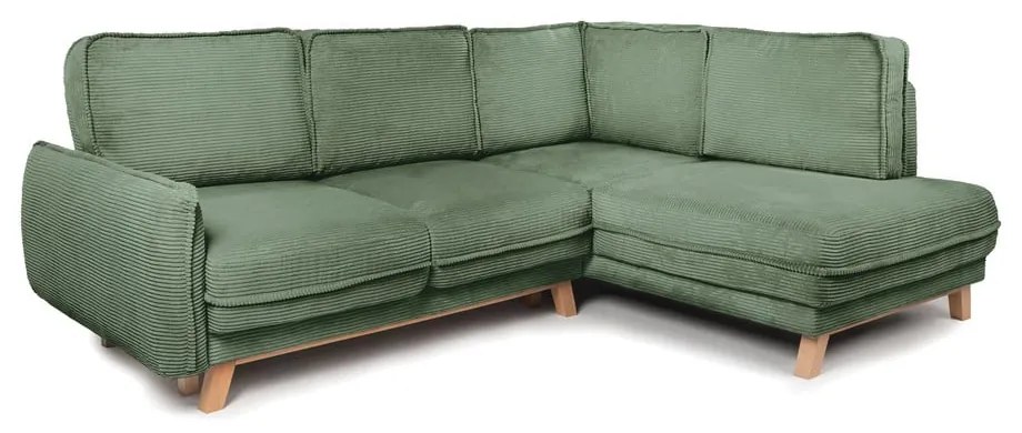 Colțar verde deschis extensibil cu tapițerie din catifea reiată (cu colț pe partea dreaptă) Tori – Bonami Selection