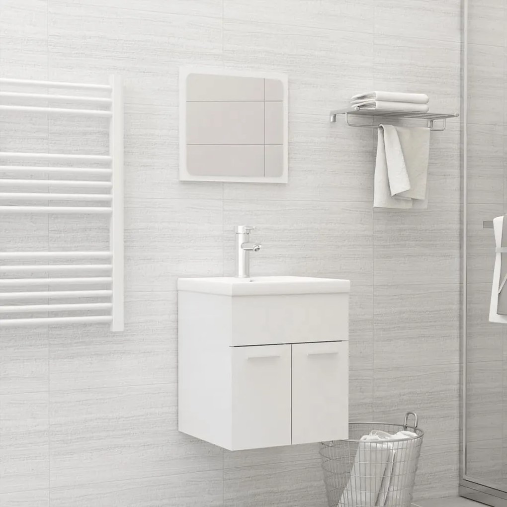 vidaXL Set mobilier de baie, alb extralucios, lemn prelucrat
