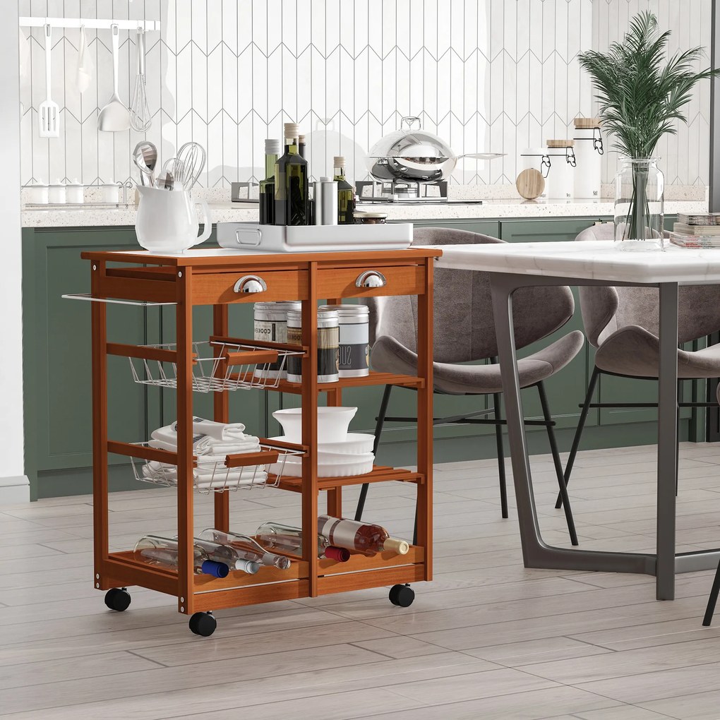 HOMCOM, Carucior bucatarie, dulap cu roti, dulap cu sertare, mobilier pentru bucatarie, maro | Aosom ro