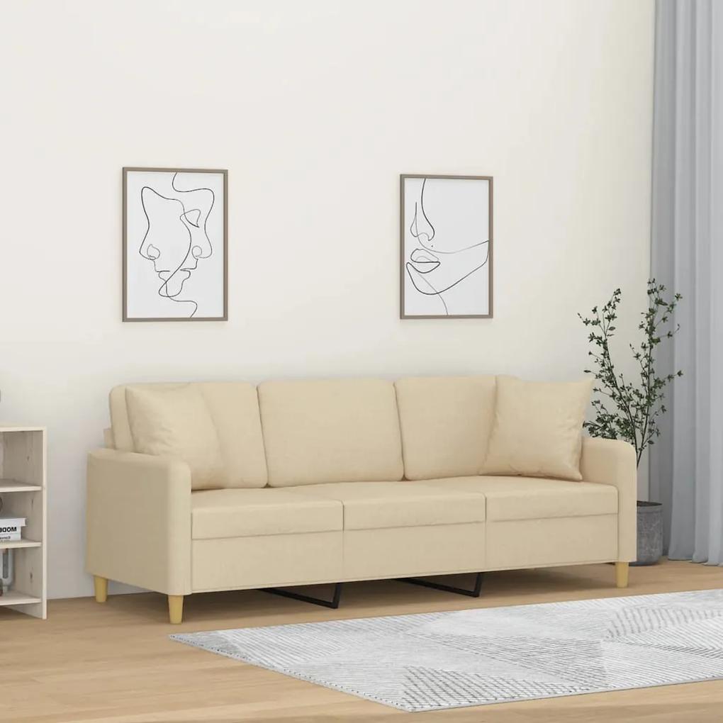 Canapea cu 3 locuri cu pernute, crem, 180 cm, textil