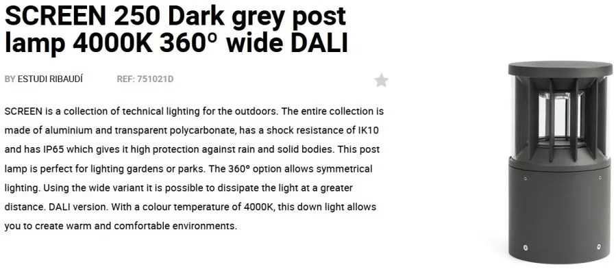 Mini Stalp LED iluminat exterior simetric 360º wide IP65 SCREEN 25cm 4000K DALI