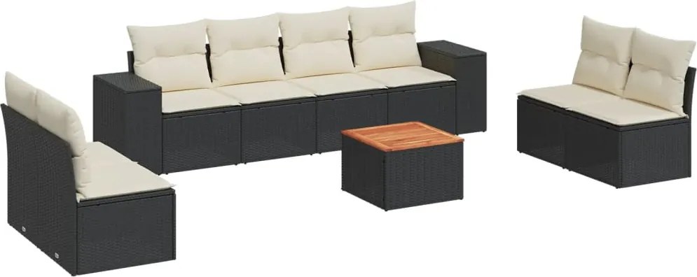 vidaXL Set mobilier de grădină cu perne, 9 piese, negru, poliratan