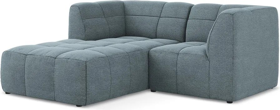 Colțar albastru cu tapițerie din țesătură bouclé (cu colț pe partea stângă/cu șezlong) Aloha – Makamii