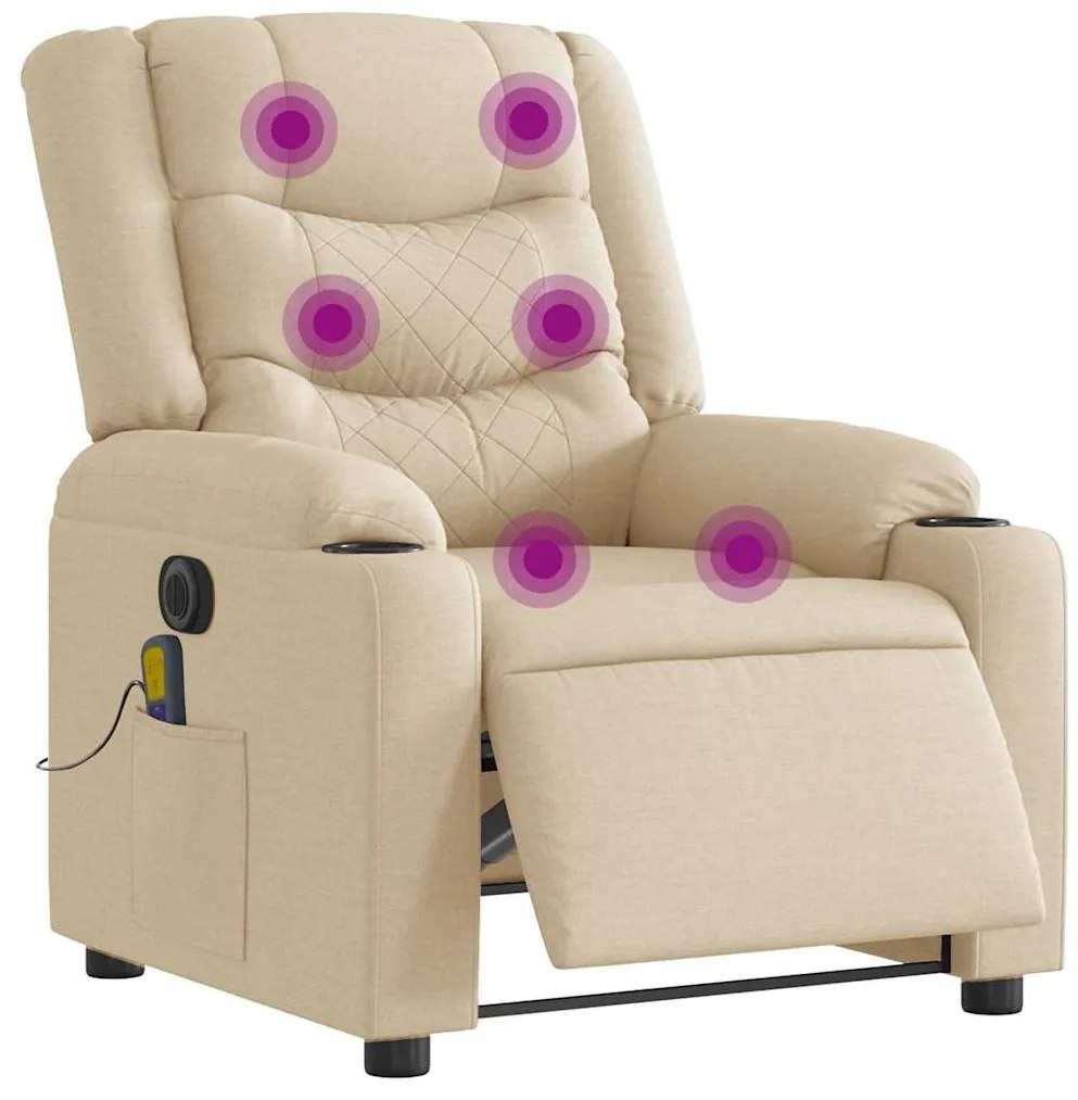 vidaXL Fotoliu electric de masaj rabatabil, crem, textil