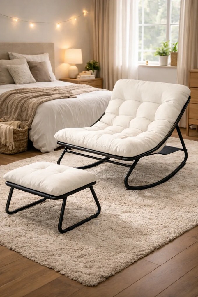 Balansoar cu scaun pentru suport picioare, cadru metalic, pentru uz interior și exterior, rezistent până la 150 kg, Alb