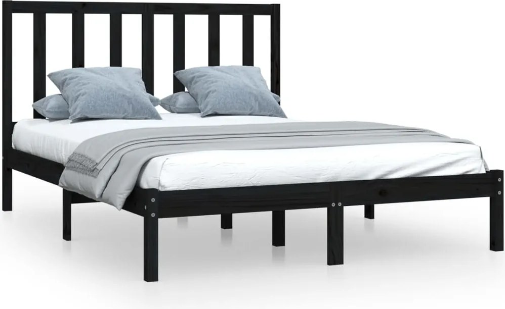 vidaXL Cadru de pat, negru, 140x190 cm, lemn masiv de pin