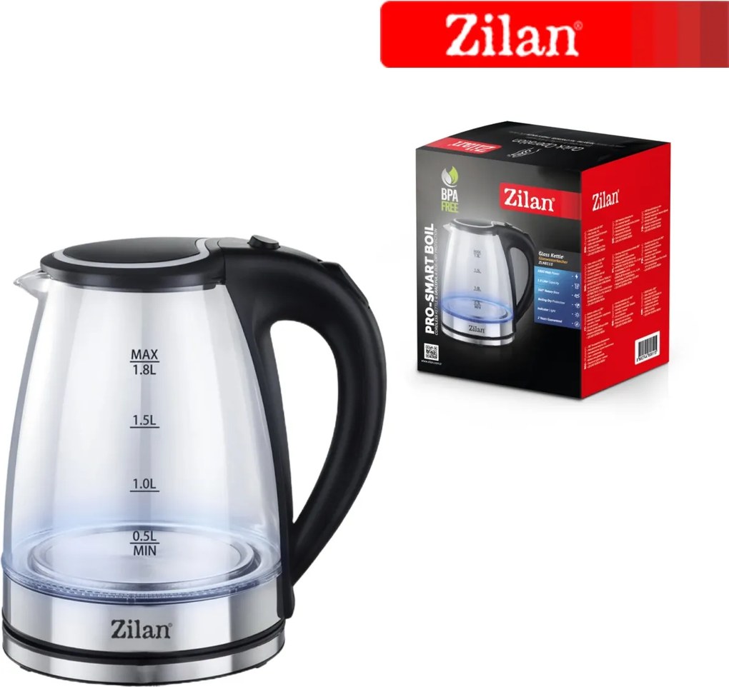Fierbator electric Zilan ZLN8115, putere 1800 W, capacitate 1.8 litrii, transparent