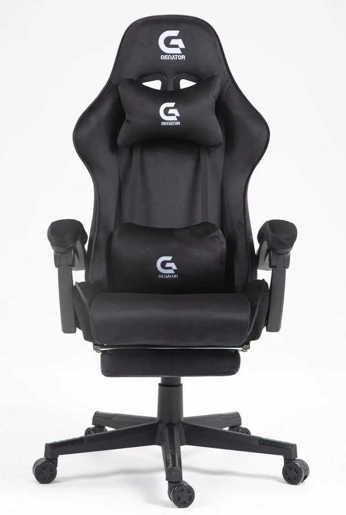 Scaun gaming, ergonomic, suport lombar cu masaj, sezut cu arcuri și spumă, spătar reglabil, tetieră, suport pentru picioare, rezistent 150 kg, material textil, Negru