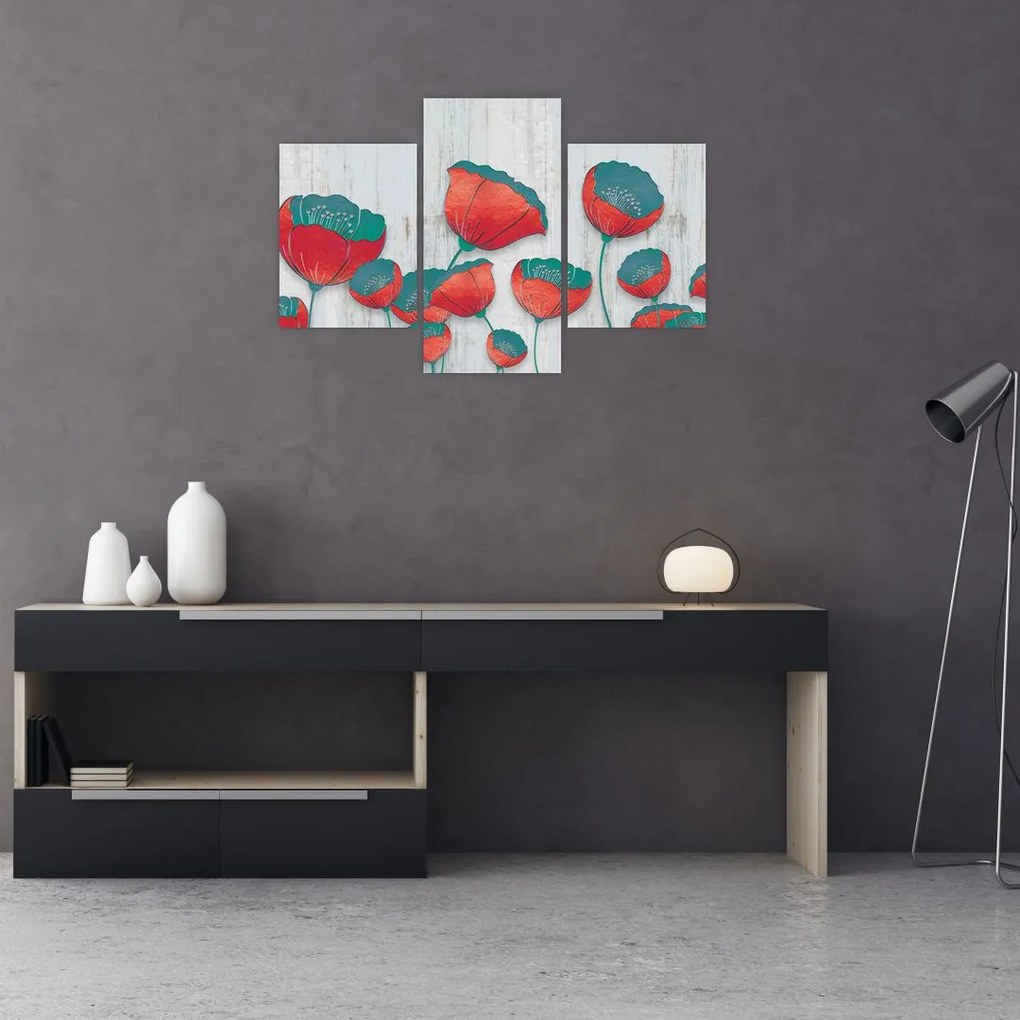 Tablou - Maci de câmp - petrol (90x60 cm)