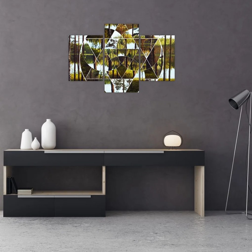 Tablou - Colaj geometric pe fundalul pădurilor nordice (90x60 cm)
