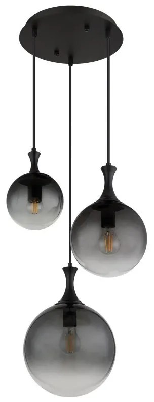 Lustra suspendata design modern DALTON 3L negru/fumuriu